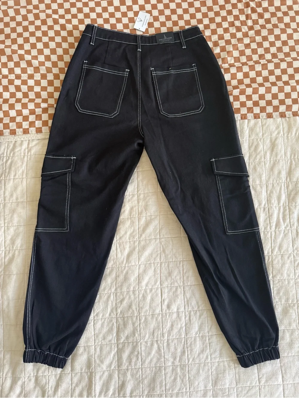 American Bazi Black Cargo Joggers with White Contrast Stitching